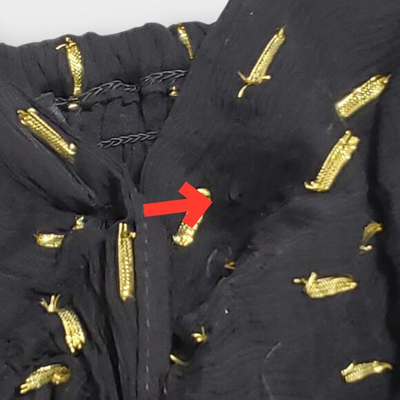 Angie Keyhole Cutout Smocked Mini Dress Black Gold Sz Small Boho Summer *FLAW* - Picture 13 of 13